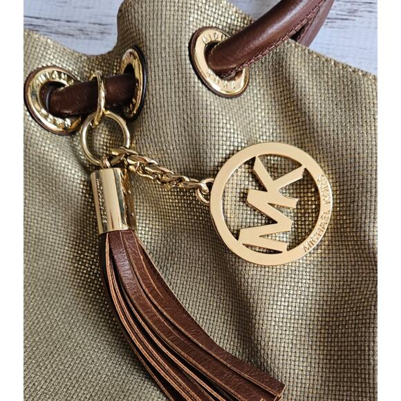 Micheal Kors Gold Hue Canvas Shoulder Bag - Picture 2 of 6